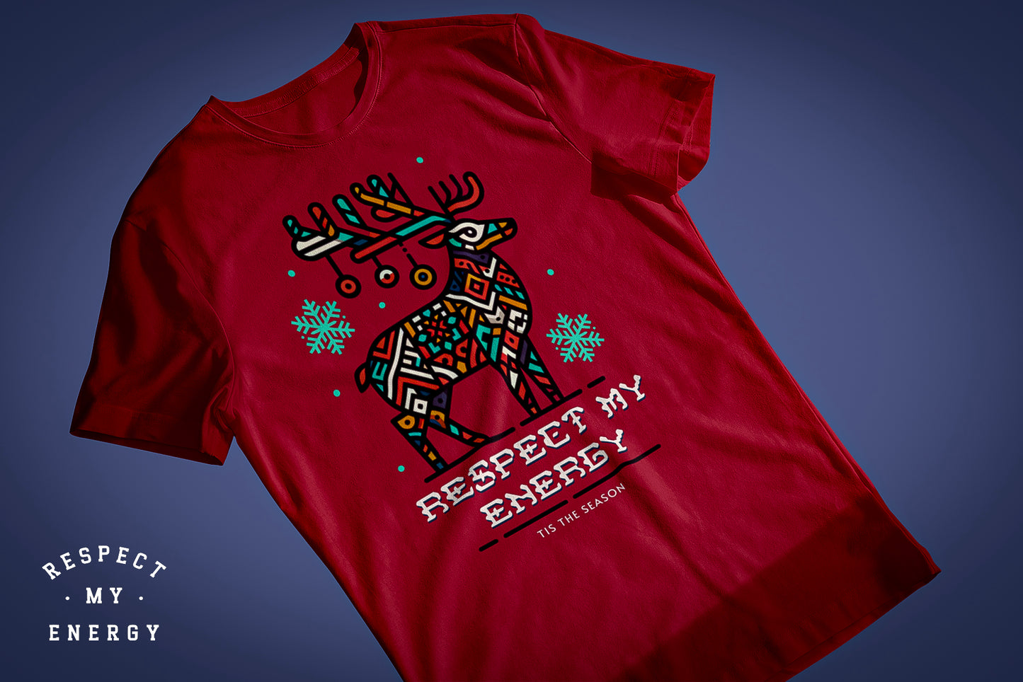 "RME rudolph" christmas themed short sleeved t-shirt